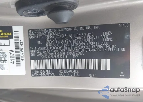 2006 Toyota Sienna Ce из США, поврежденный, VIN 5TDZA23C26S563613